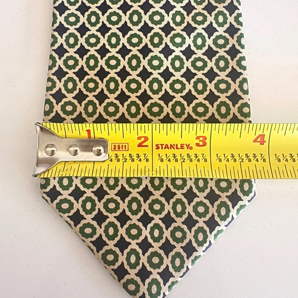 J.Crew Necktie Mens OS Green Navy‎ Geometric Medallion 100% Silk Hand Made USA